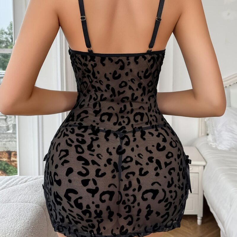 Pink Leopard Mesh Slip Dress Fabric And Detail