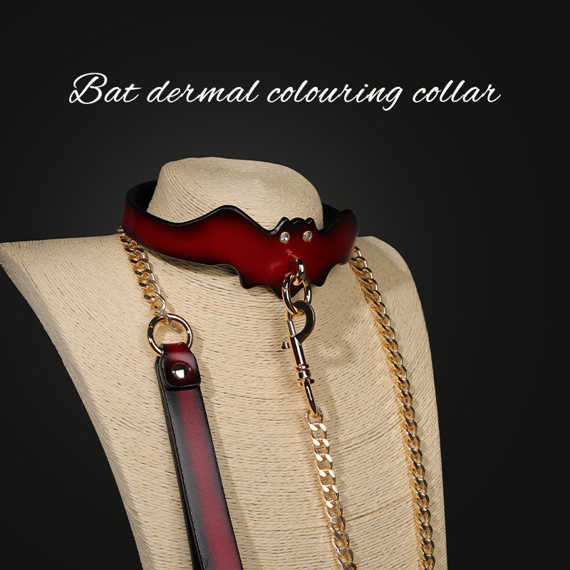 SM sex toys, bat-shaped neck brace, genuine leather leash collar for female dog training, alternative adult products.