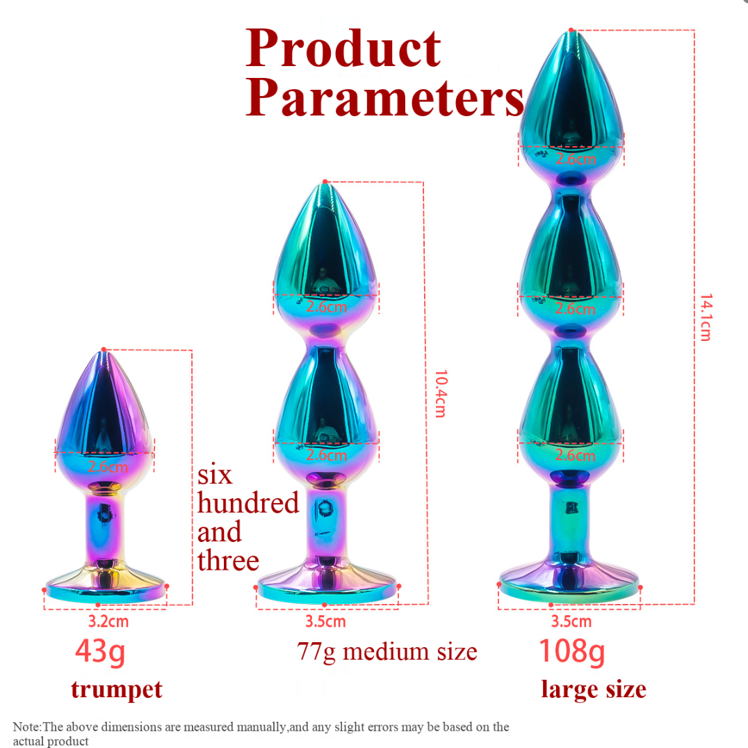 Colorful three-link anal plug with pull beads, metal anal plug, anal sex toy, iron tree blooming anal plug - Image 2