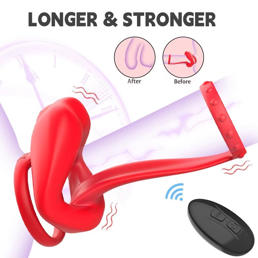 10-frequency vibration red mouth vibration lock ring physical delay anti-sensitivity anti-ejaculation penis training prostate massager - Image 2