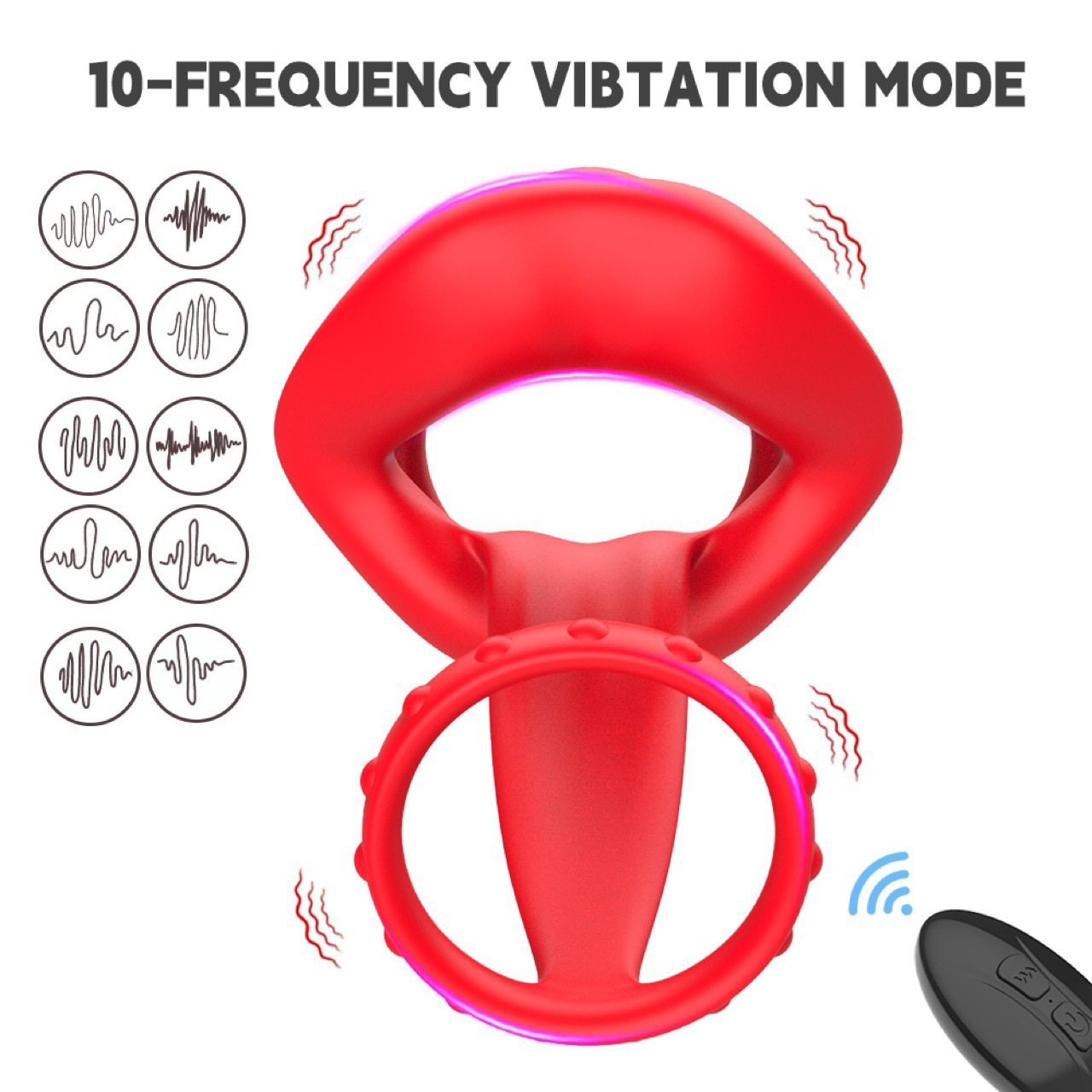 10-frequency vibration red mouth vibration lock ring physical delay anti-sensitivity anti-ejaculation penis training prostate massager - Image 3