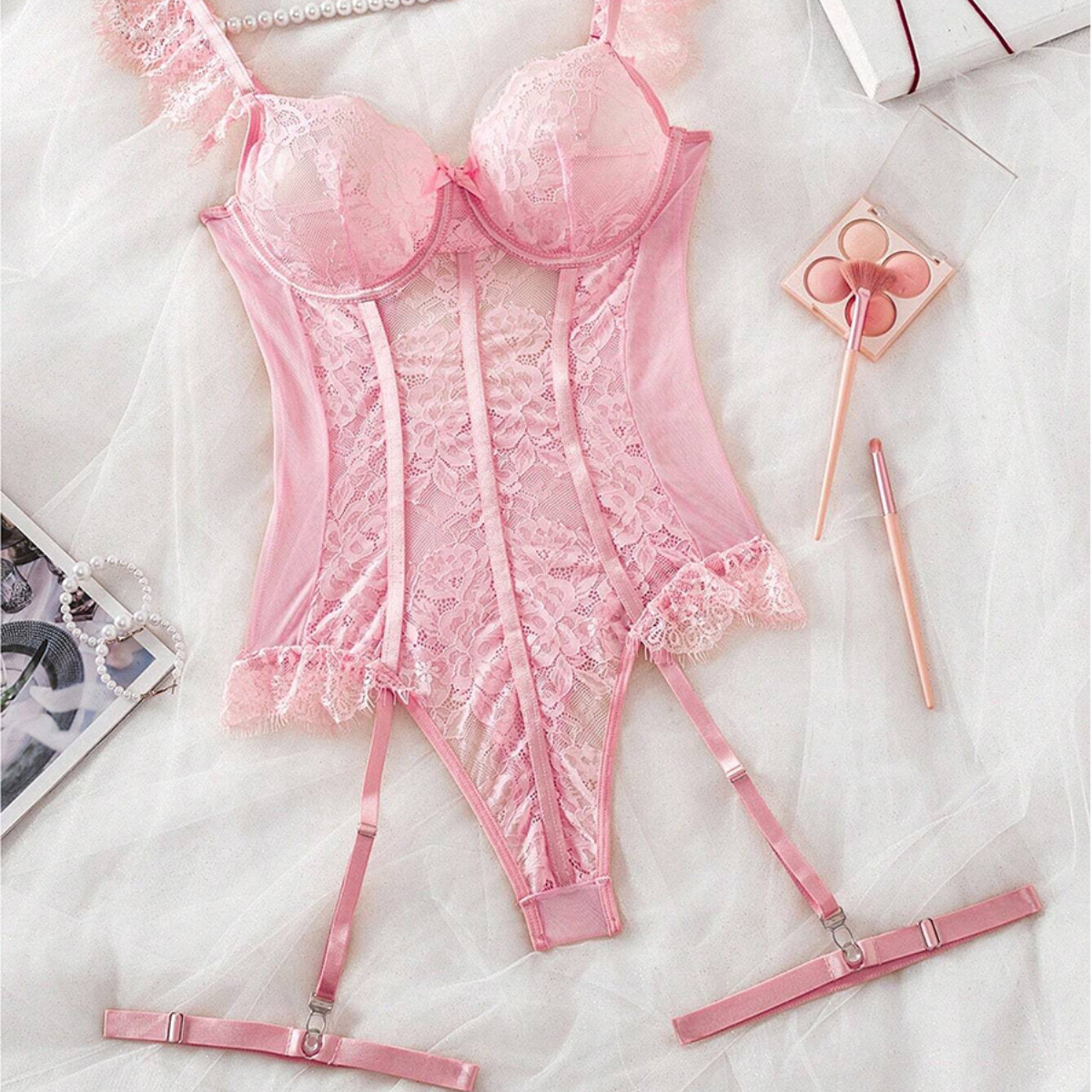 New fashionable sexy lace-trimmed see-through hot girl bodysuit with a sexy and alluring design - Image 5