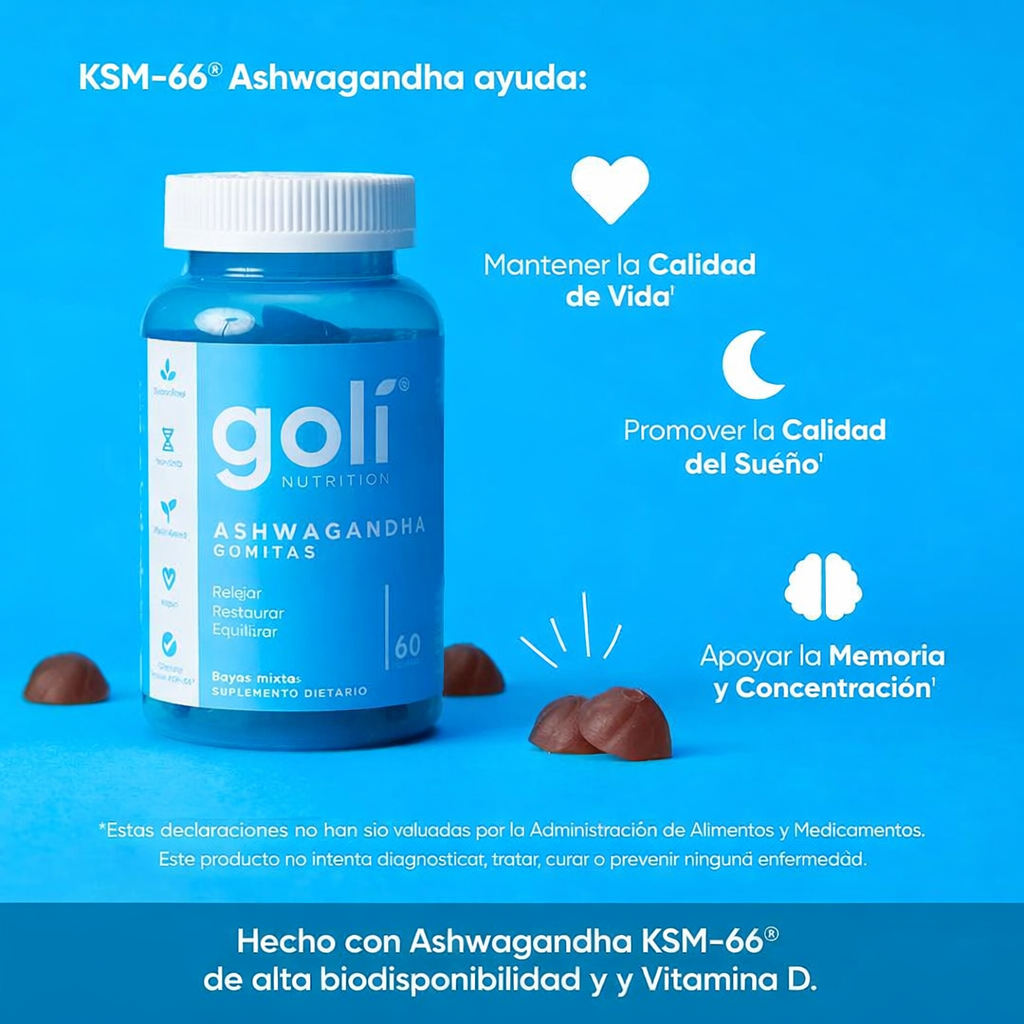 Goli Ashwagandha & Vitamin D Gummy - 60 Count - Mixed Berry, KSM-66, Vegan, Plant Based, Non-GMO, Gluten-Free & Gelatin Free Relax. Restore. Unwind, Pack of 1 - Image 3