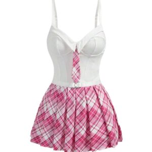 European and American style lingerie, plaid mini skirt, sexy student uniform, role-playing costume, seductive dress.