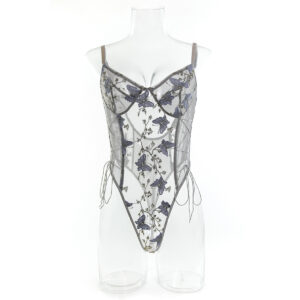 Butterfly Embroidered Slim Fit Sexy Versatile Bodysuit for Women