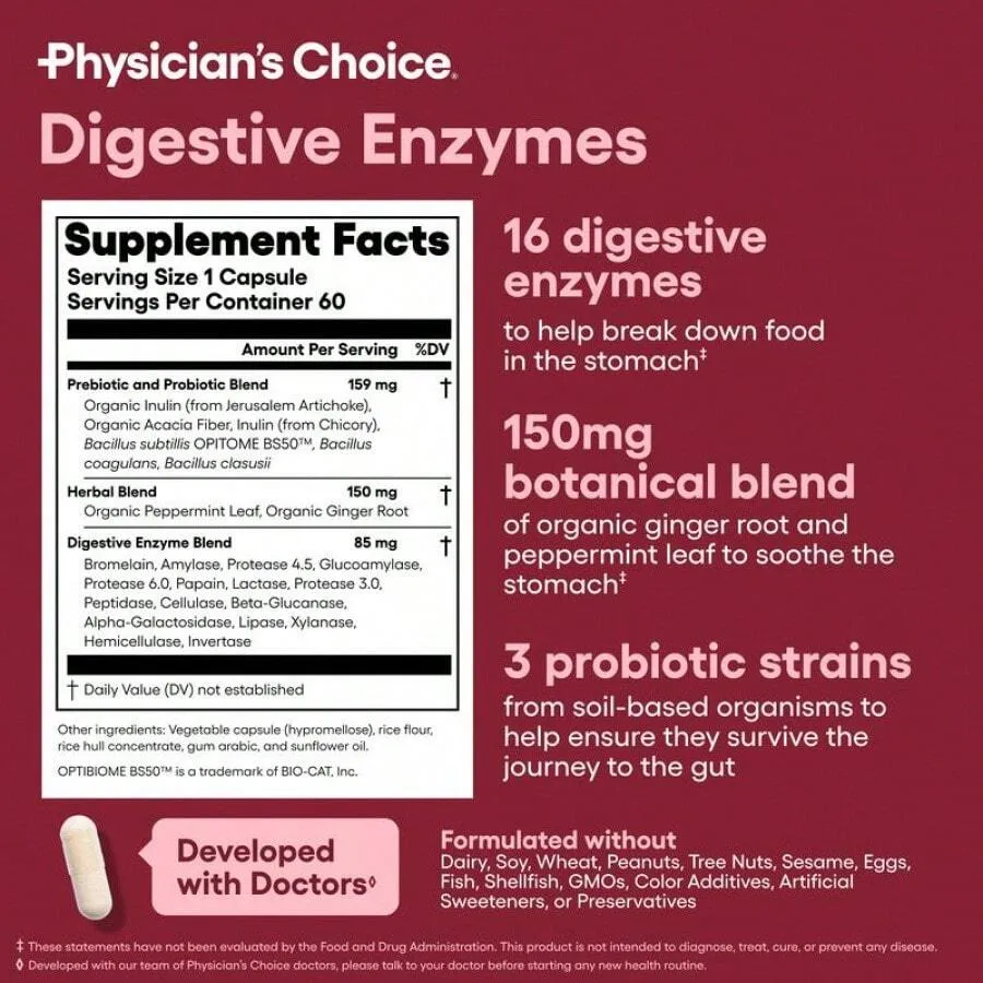Physician's CHOICE - Optimal Gut Health Bundle: 60 Billion Probiotic 60ct + Digestive Enzyme 180ct for Digestive Comfort and Immune Support - Value Bundle - Image 9