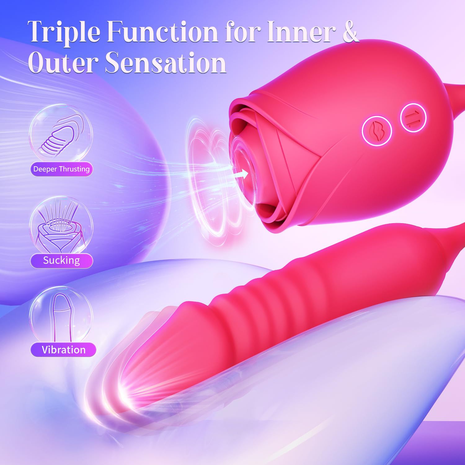Rose Suction & Thrusting Vibrator – 2-in-1 Clitoral Sucker with 10 Suction & 10 Thrusting Modes - Image 2