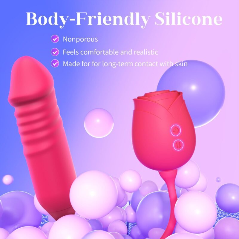Rose Suction & Thrusting Vibrator – 2-in-1 Clitoral Sucker with 10 Suction & 10 Thrusting Modes product detail