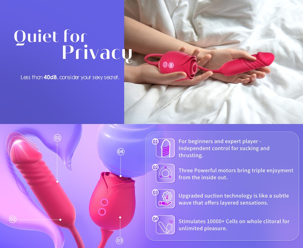 Rose Suction & Thrusting Vibrator – 2-in-1 Clitoral Sucker with 10 Suction & 10 Thrusting Modes - Image 14