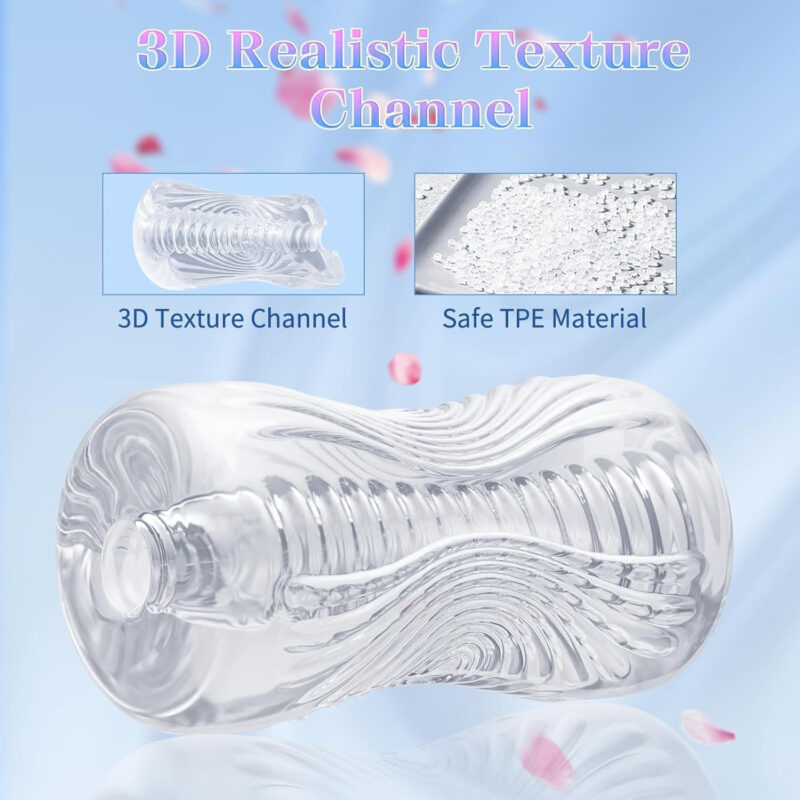 Clear TPE Spiral Masturbator Cup - Transparent Male Stroker with Realistic Texture product detail