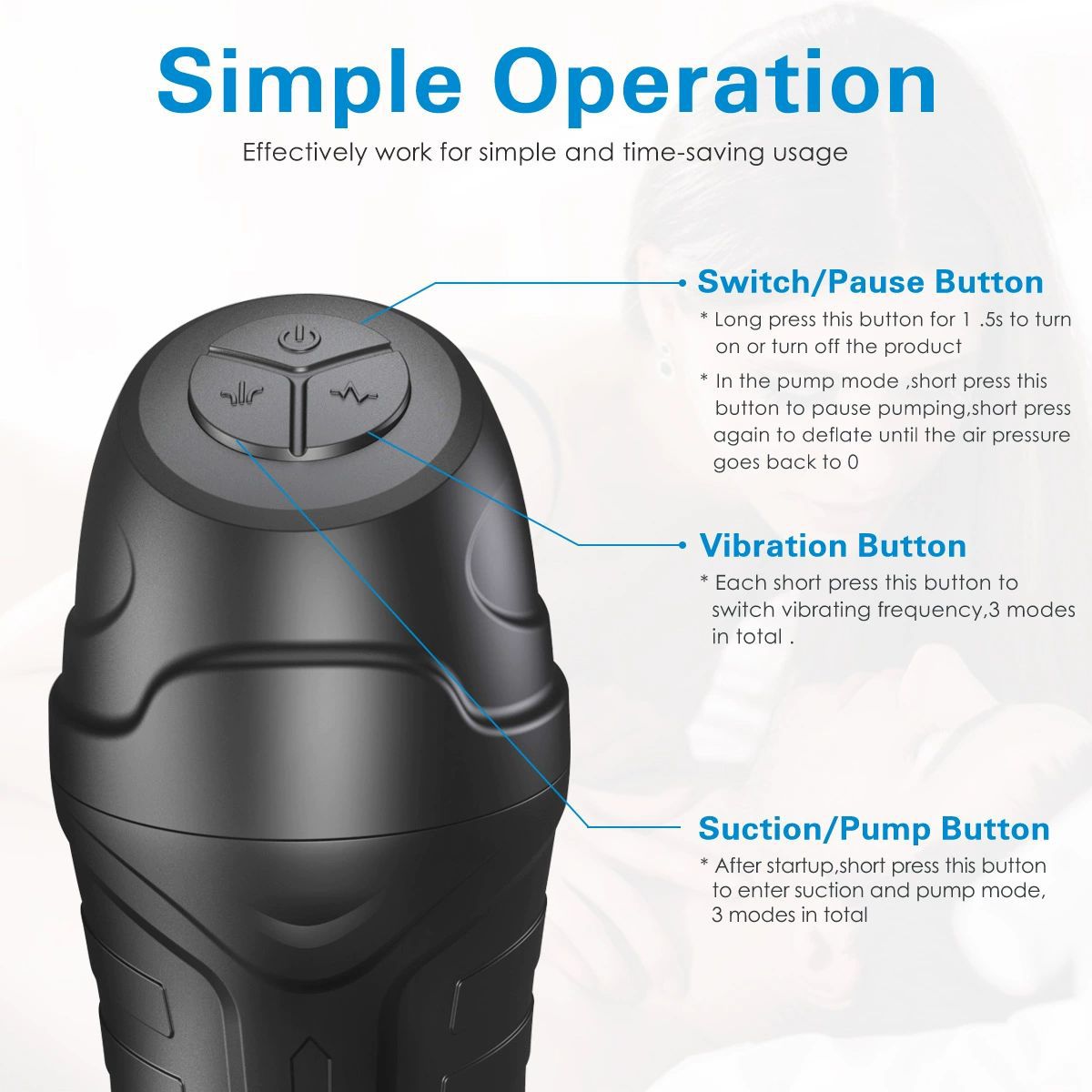 Three-button suction and vibration controls