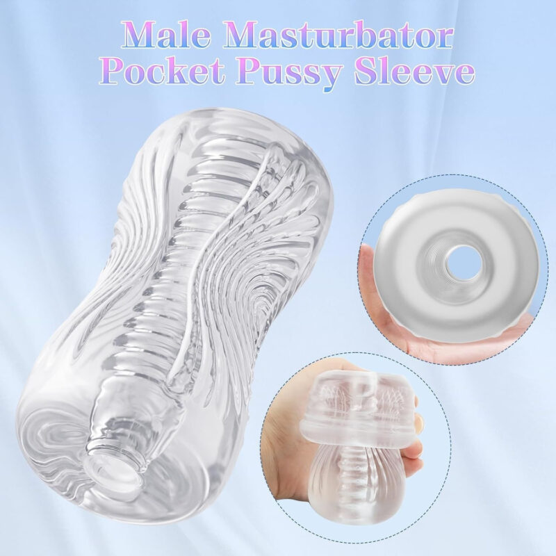 Clear TPE Spiral Masturbator Cup - Transparent Male Stroker with Realistic Texture product detail