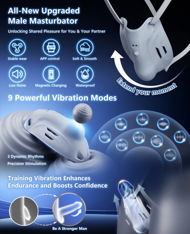 Wearable Vibrating Male Trainer - Remote Control Hands-Free Penis Vibrator Included Pieces