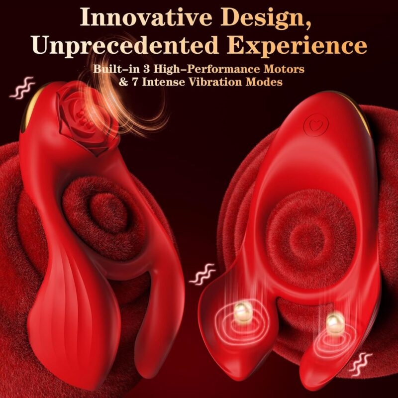 Rose Cock Ring - Vibrating Silicone Penis Ring with Remote Control for Men Controls And Charging