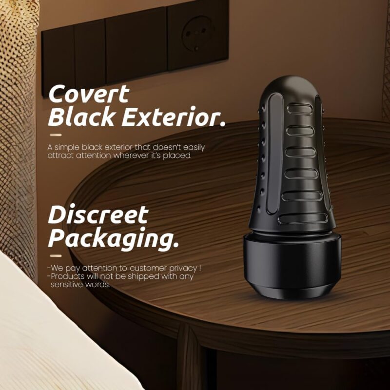 Discreet Black Pocket Stroker – Textured Sleeve & Adjustable Suction product detail