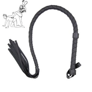 85cm Black PU Leather Flogger Whip – Braided Handle & Wrist Loop