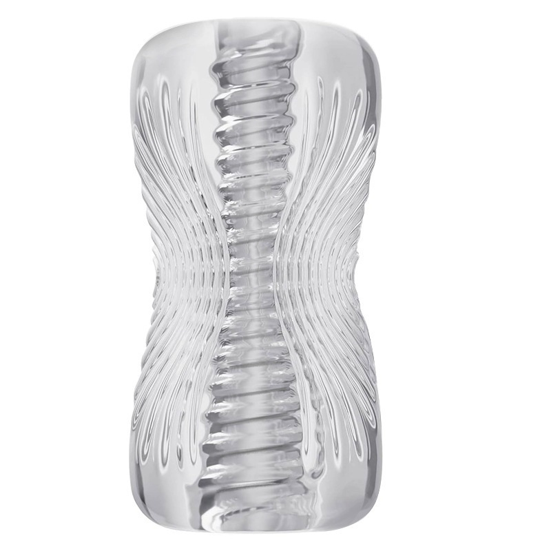 Clear TPE Spiral Masturbator Cup - Transparent Male Stroker with Realistic Texture