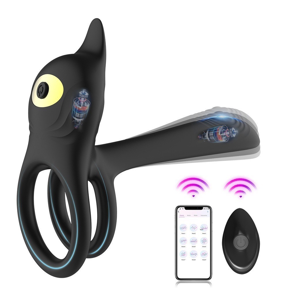 Black integrated vibrating ring and plug with handheld remote